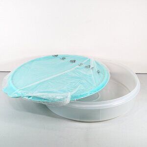 TUPPERWARE FreezerSmart Round Container Pie Keeper 4889 +Aqua BUTTERFLY Tab lid